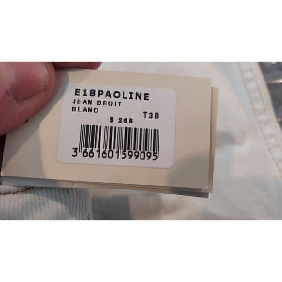 Maje Jeans Distressed Droit Blanc Paoline White w/ Blue Spots/NWT, Size 38 (8) - Picture 7 of 7